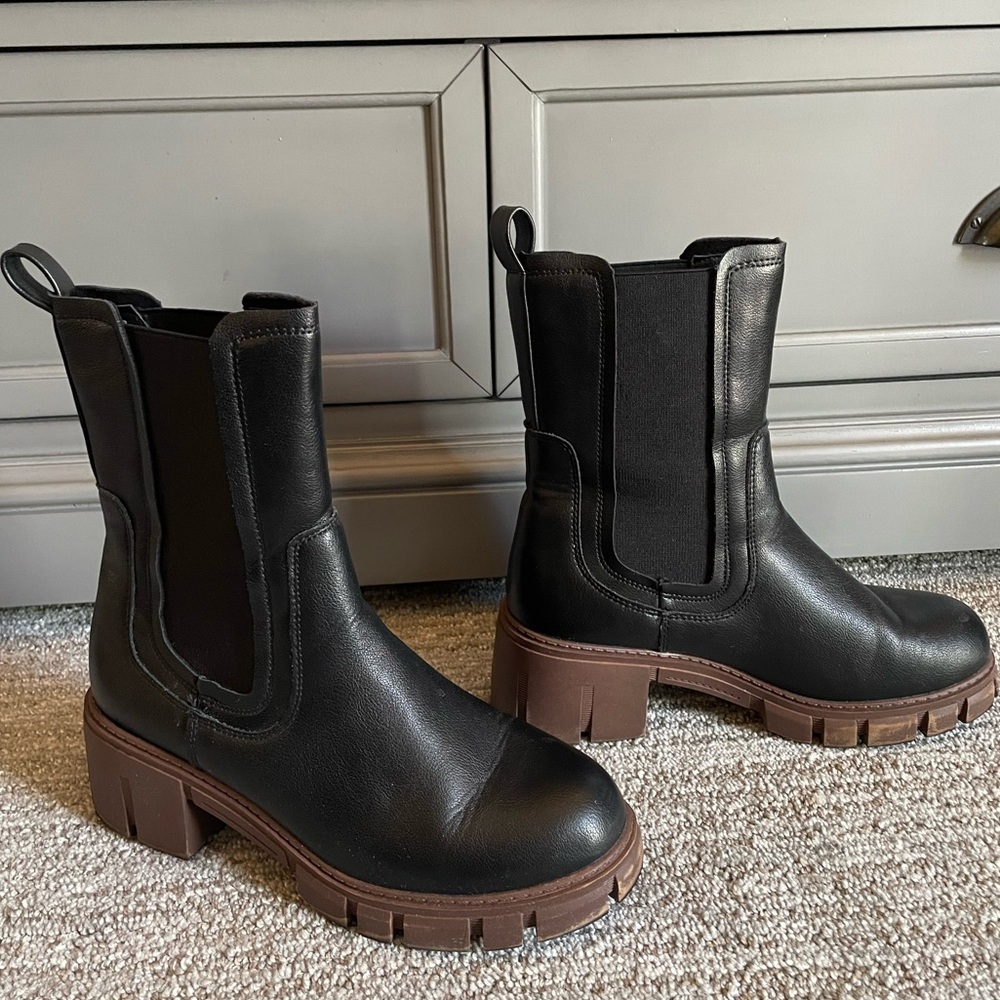 🖤🤎Platform Chelsea Boots with Chunky Block Heel (Black/Brown)